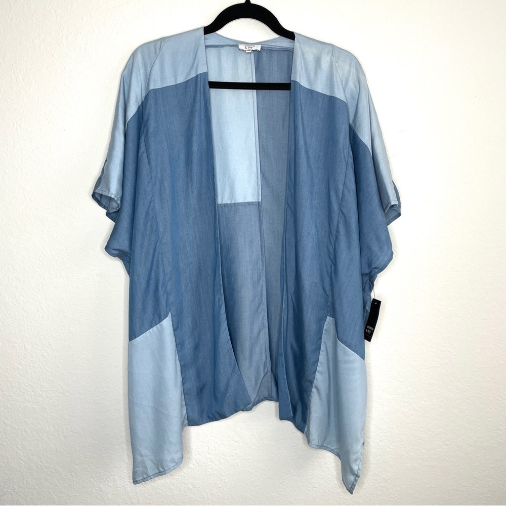 NWT Crown and Ivy Blue Chambray Two Tone Kimono One Size Tencel